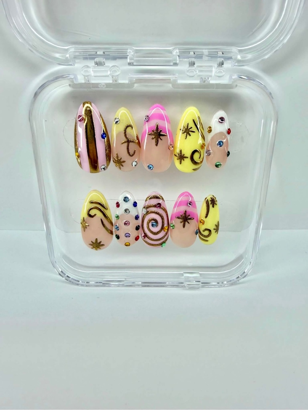 Hand-Painted Yellow & Pink Kids Press-On Nail Set
